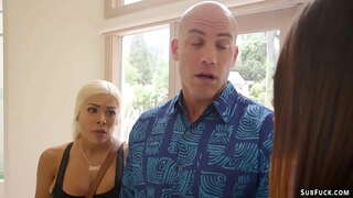 Big tits blonde step mother Luna Star gets anal fucked by her new boyfriend Derrick Pierce then ties her goth teen Avi Love and fucks and waxes her